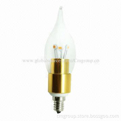 4W LED Candelabra Bulb in Bent Tip Shape, Clear Cover, 360°, LG LED Chip, 280 to 300lm